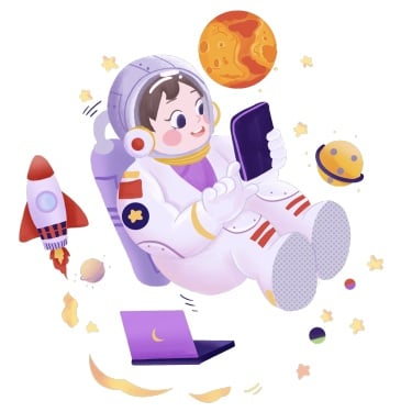 科技插画星球电脑元素