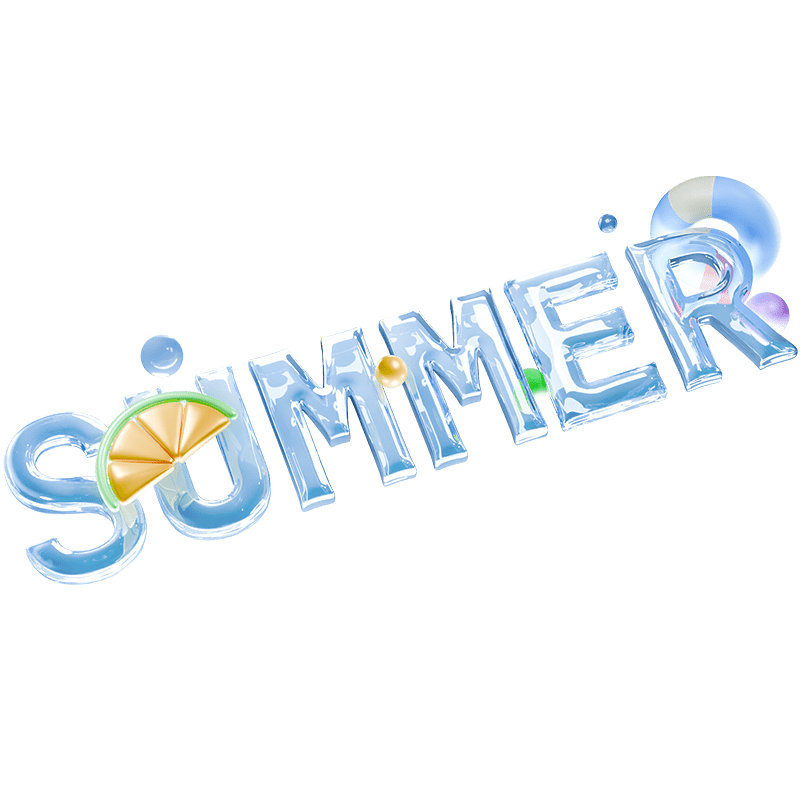 夏天夏季通用3D蓝色透明冰块SUMMER主题文字标题艺术字元素素材预览效果