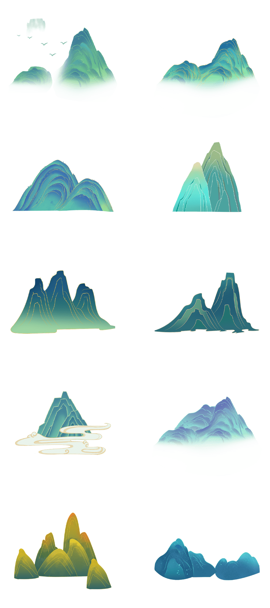素材组合-中国风-青山祥云元素贴纸预览效果