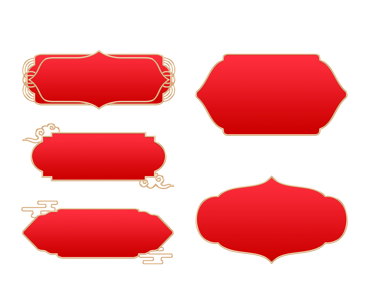 素材组合-通用电商简约红色中式感金属标题边框文字框元素贴纸预览效果