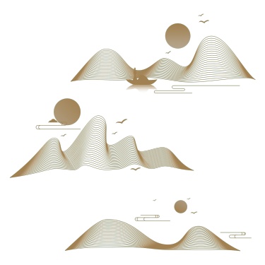中国风通用国风山水太阳线条感组合元素素材