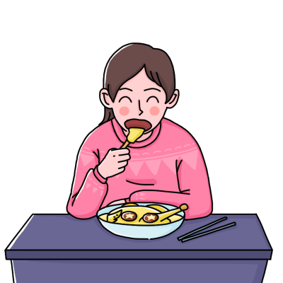 卡通漫画女性人物贴纸-吃饭