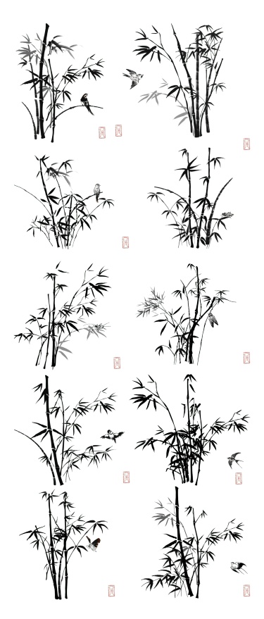 2309SC-素材组合-水墨中国风竹子植物元素贴纸