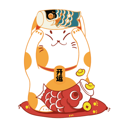手绘-卡通招财猫动物贴纸2