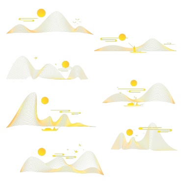 中国风通用国风山水太阳线条感组合元素素材